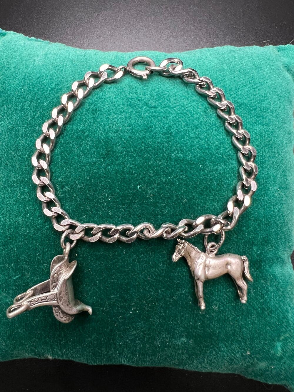 Vintage Danecraft sterling silver charm bracelet equestrian horse saddle Western